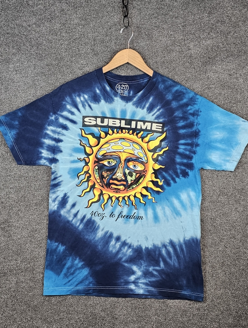 Retro Sublime 40oz To Freedom Band Tee. Blue,  TyeDye Swirl.
